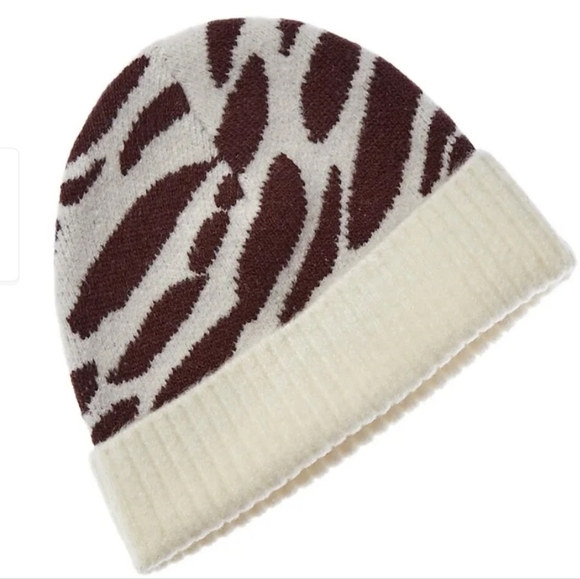 New Eugenia Kim Alexis Zebra Intarsia Wool Blend Ivory/Brown Beanie NWT main image 7